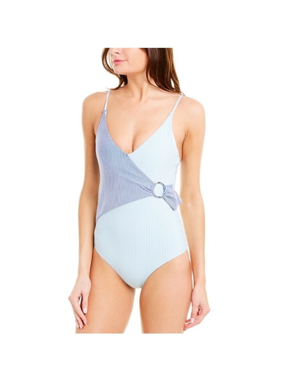 NWT Onia Seersucker Textured Lila Faux Wrap Lila One Piece Swimsuit Bondi Blue M